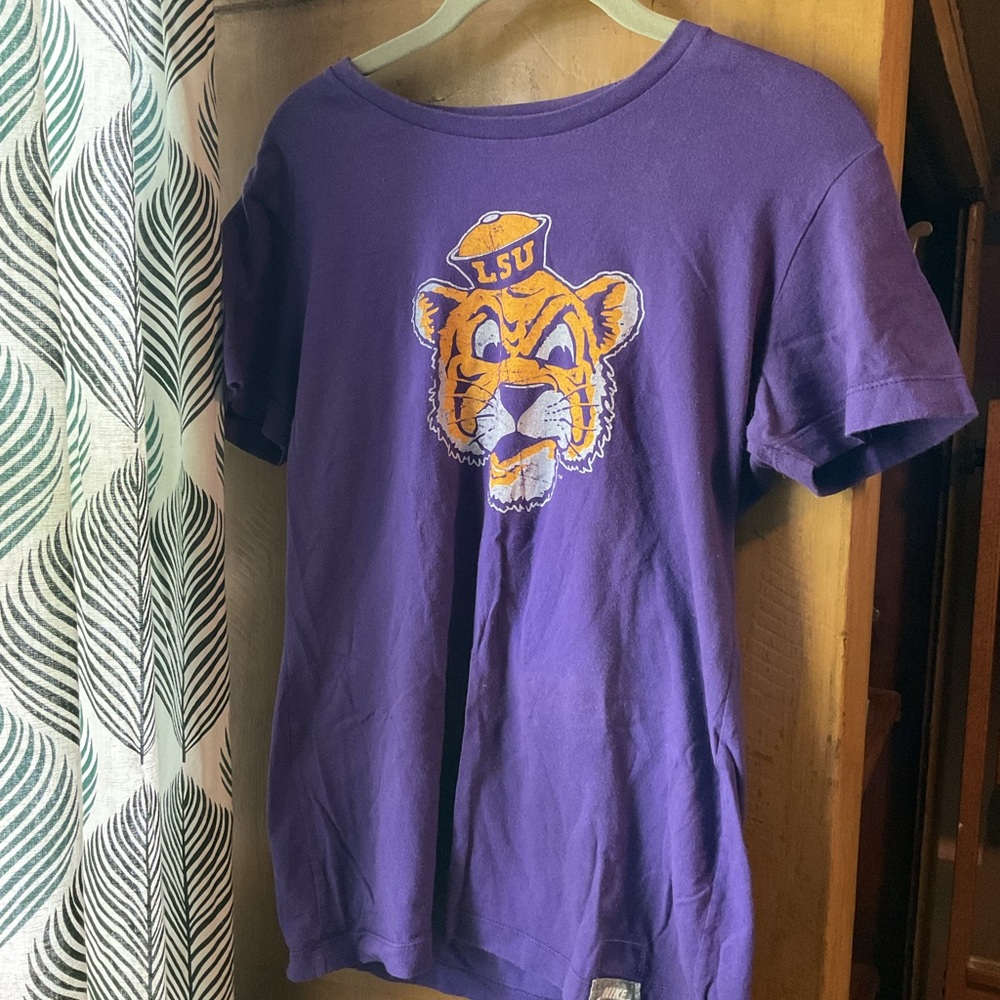 Nike Vintage LSU Mike The Tiger Mascot Purple Ladies Fitted T-shirt Sz M